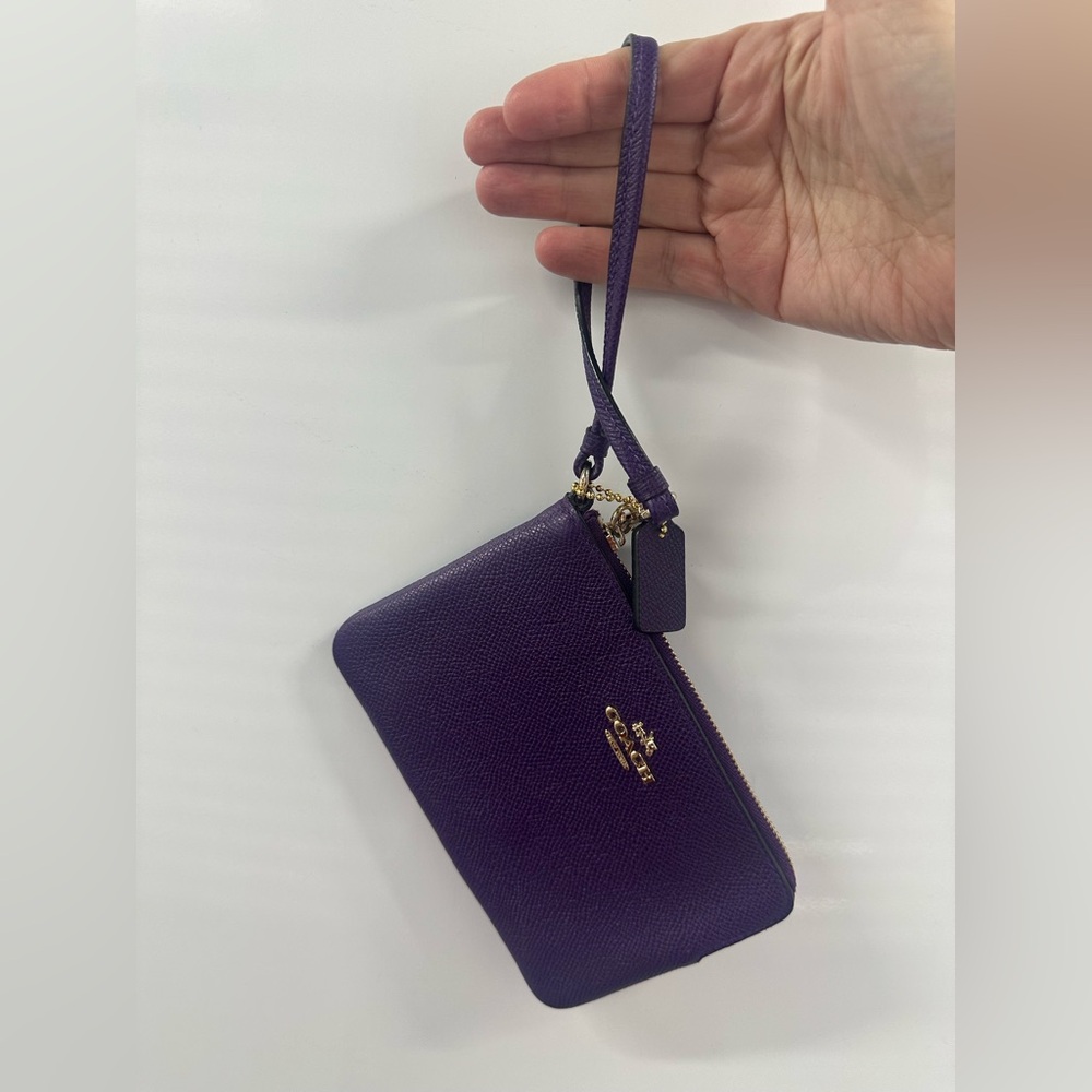 Coach Deep Purple Saffiano Leather Wristlet with Gold Trim